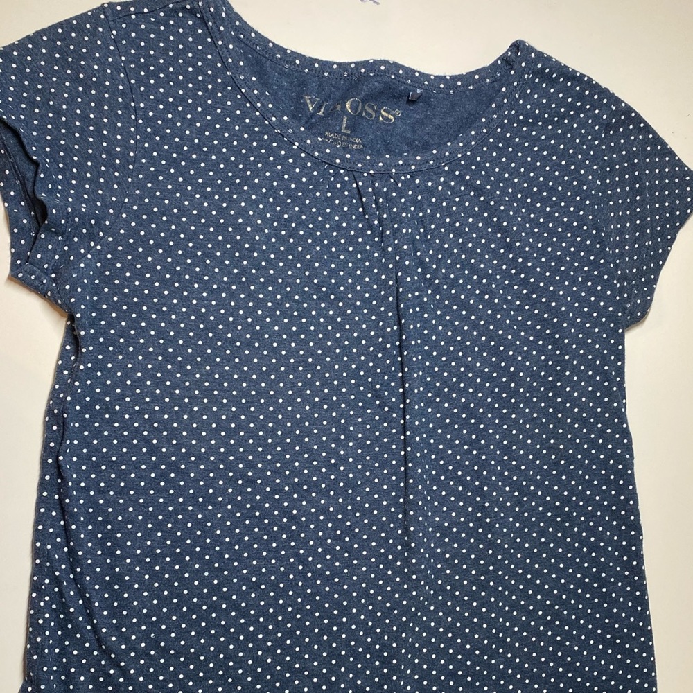 Navy polka dot shirt